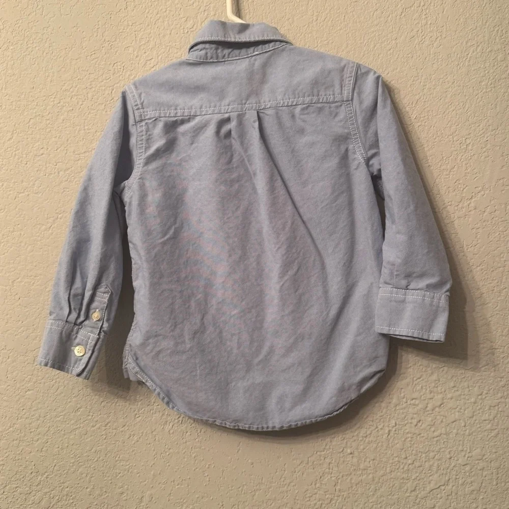 Baby Gap Light Blue Button Down Collared Shirt with Teddy Bear Logo